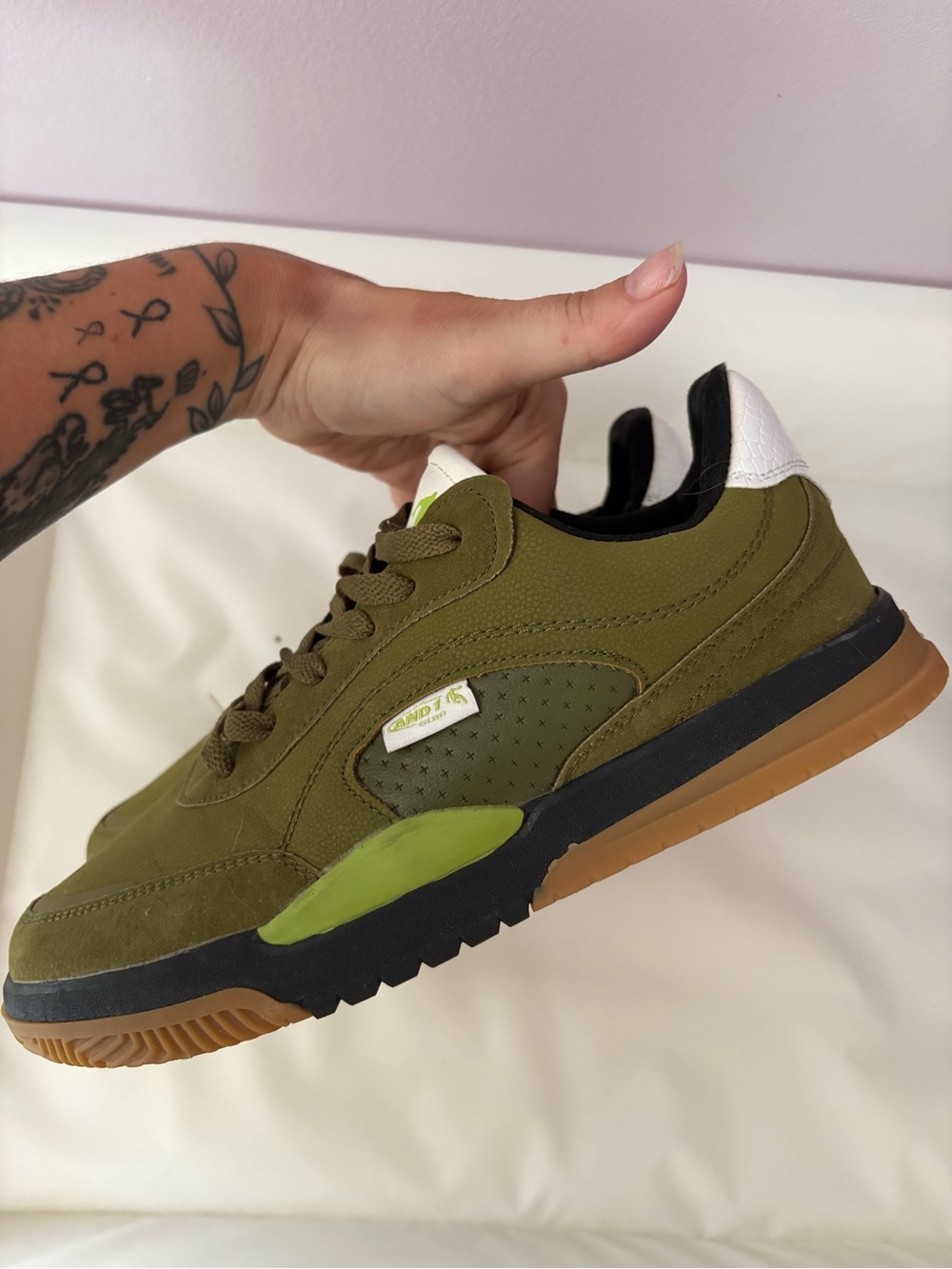 And1 Olive Green, White & Lime Low-Top Sneakers